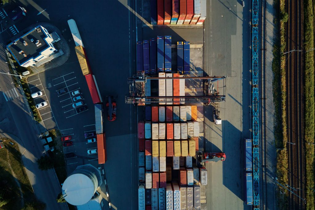 container warehouse aerial view shipping and log
